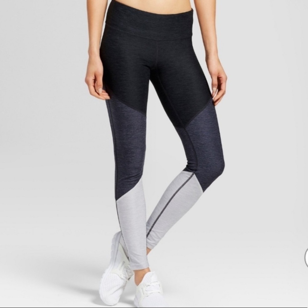 Champion Multi-Blue Grey Color-block Leggings Sz Small Yoga Pilates Gym